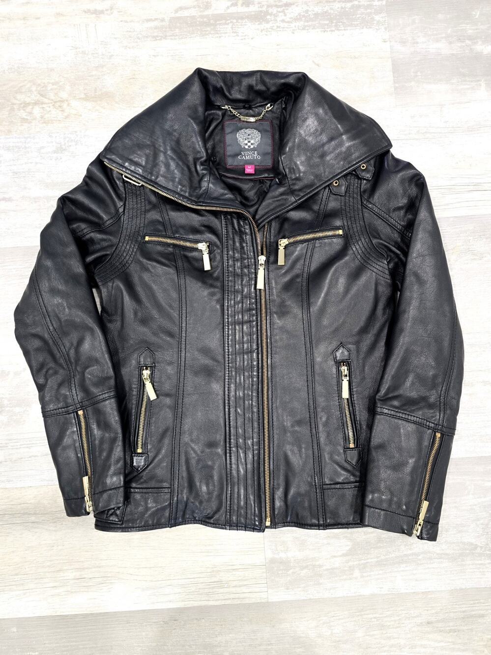 Vince Camuto Luxury Lamb Napa Leather Moto Jacket - Women's M (Fits Like Small)